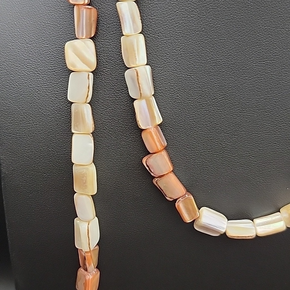 Long Continuous 76" Strand Mother of Pearl Beaded Shell Necklace Shiny Brown Tan - Picture 5 of 9